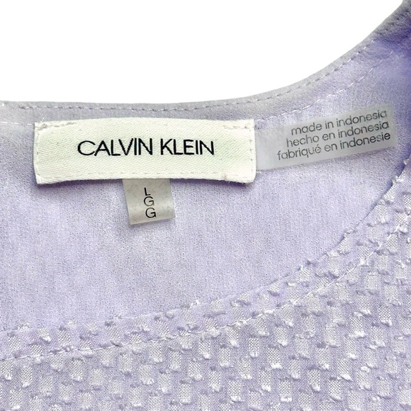 Calvin Klein Lavender Balloon-Sleeve Blouse Spring Pastel Semi-Sheer Top Size L - Picture 7 of 13